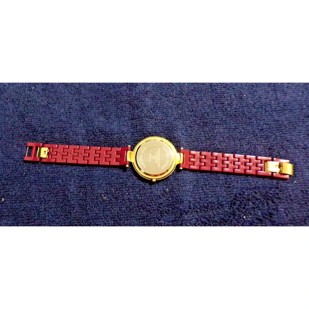 Geneva Maroon & Gold Tone Women's Wristwatch 9
